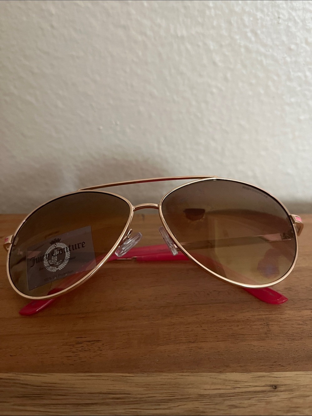 Juicy Couture Gold Aviator Sunglasses with Pink Temples